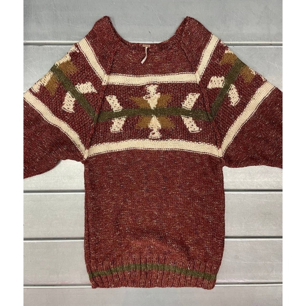 Free People Northern Lights‎ Sweater Dress Womens Small Red Cozy Western Boho - Picture 2 of 9